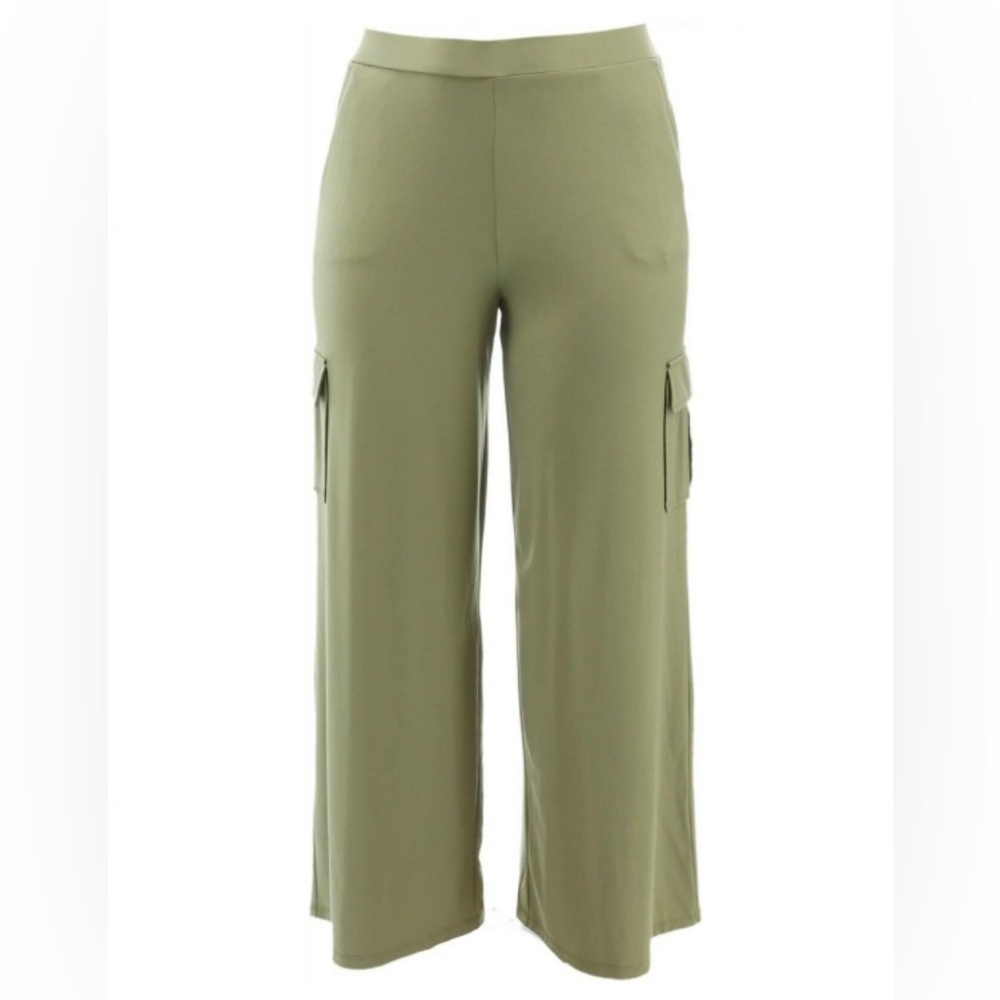 LISA RINNA  COLLECTION Sz M Wide Leg Cargo Pull On Slinky Jersey Knit Pants